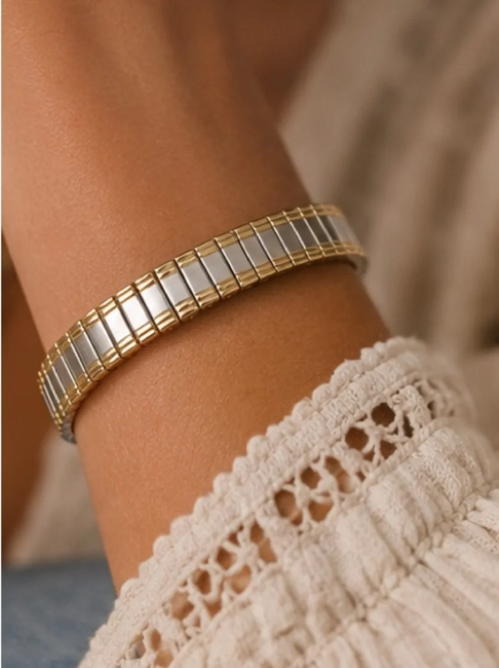 Designer Inspired Two-Tone Stretch Bracelet | Gold & Silver | 💦Waterproof